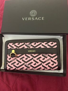 Authentic Versace La Greca Signature Coated Canvas & Leather wallet